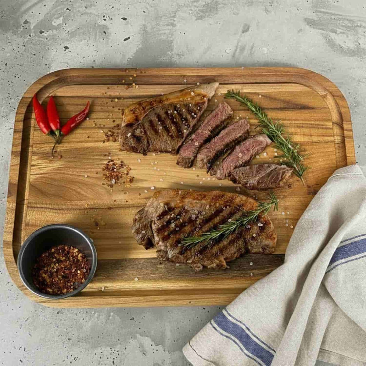 Stolf Teak Wood Cutting Board With Groove 40 x 28 x 2.4 cm Elegance Culinary ST.2140