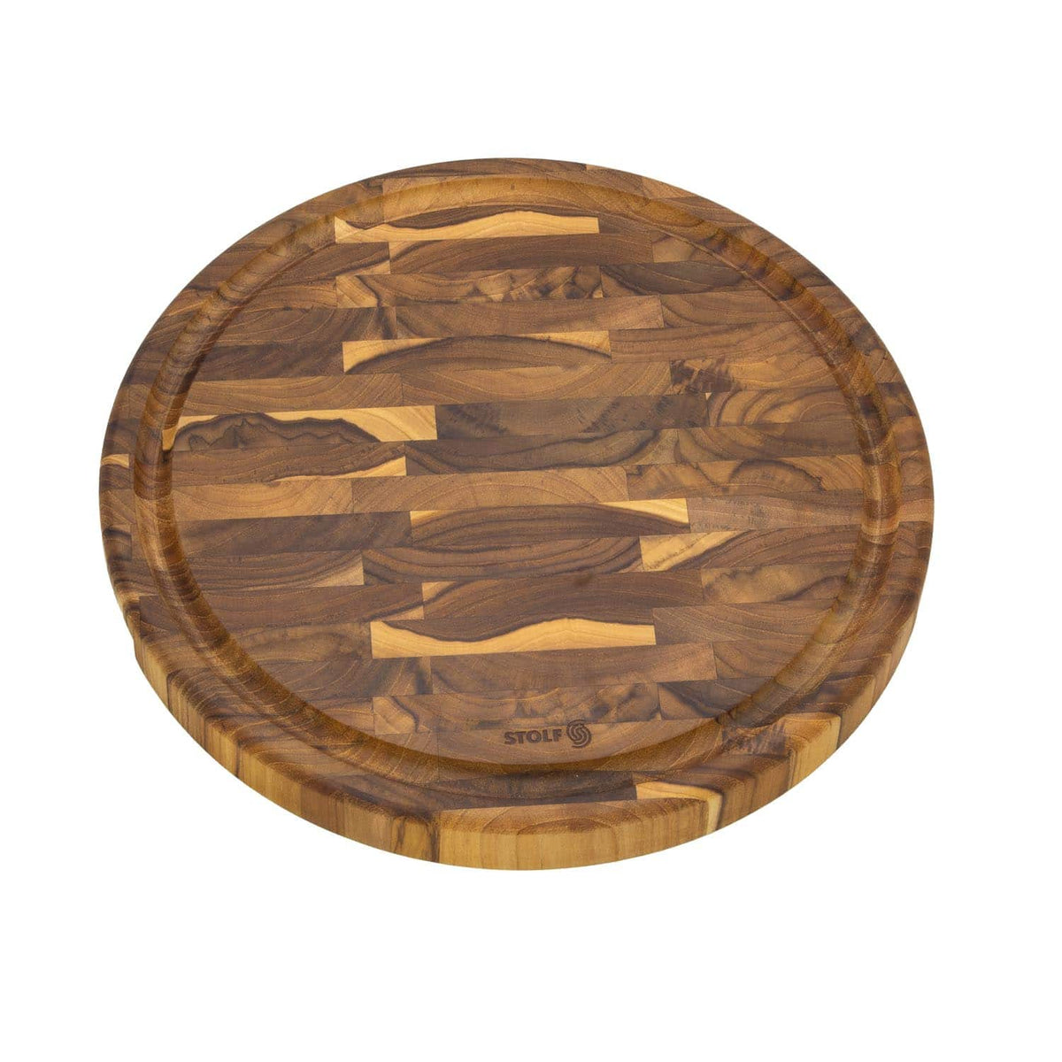Stolf End Grain Teak Wood Cutting Board Round With Groove 35 x 3.2 cm Supreme ST.3135